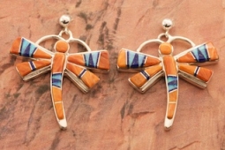 Calvin Begay Genuine Spiny Oyster Shell Dragonfly Earrings